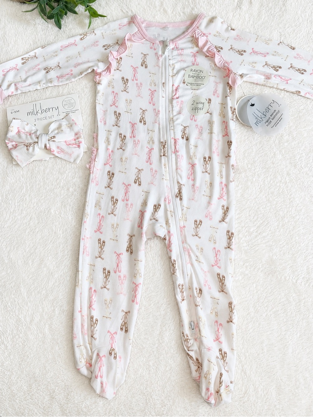 NWT Milkberry Ballerina Ruffle Footie & Headband set 6-9M Ballet Slippers